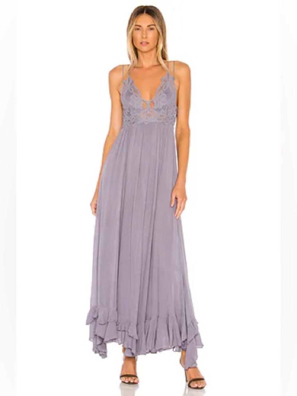 Free people fp one Lavender Lace-Trim Maxi Dress chic boho romantic coquette xs